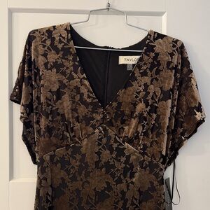 Taylor Black and Brown Floral Midi Dress